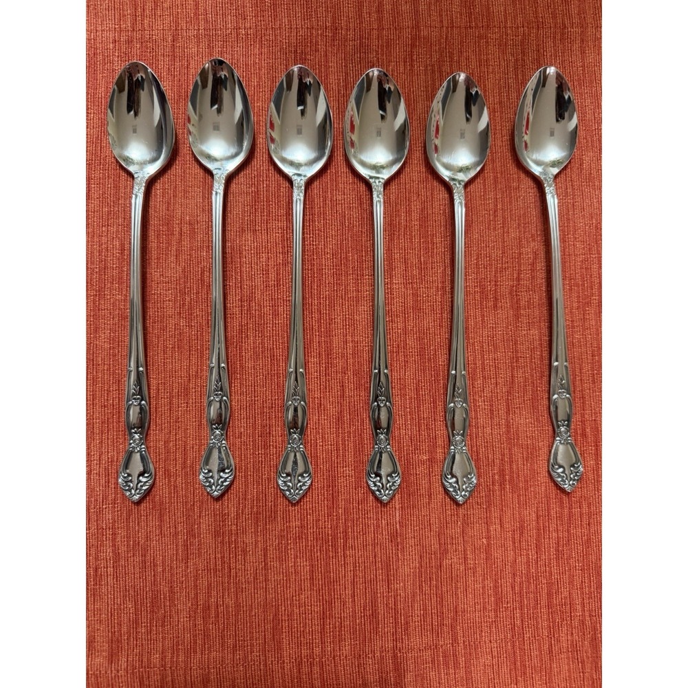 Vintage Japan Stainless Steel Teaspoons Ornate Floral Victorian Scroll Set 6